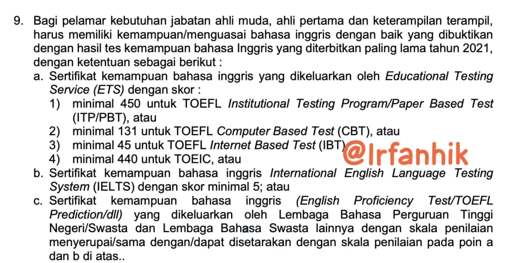 ketentuan toefl cpns 2024