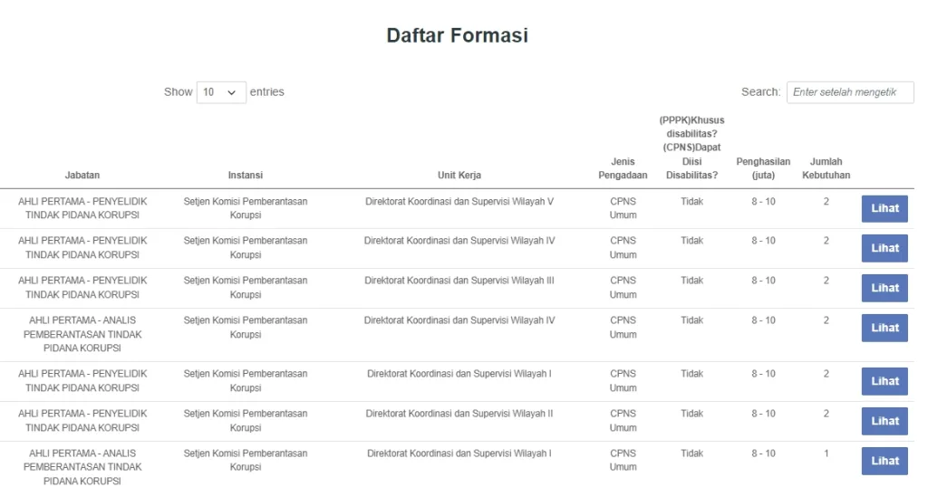 daftar formasi pada portal asn karir sscasn bkn dan link pendaftaran cpns pppk 2024